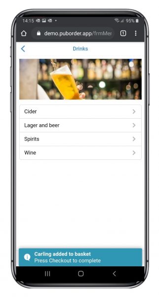 free pub order app - add to basket