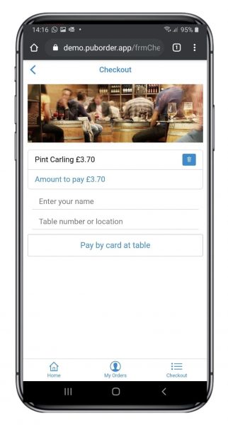 free pub order app - checkout