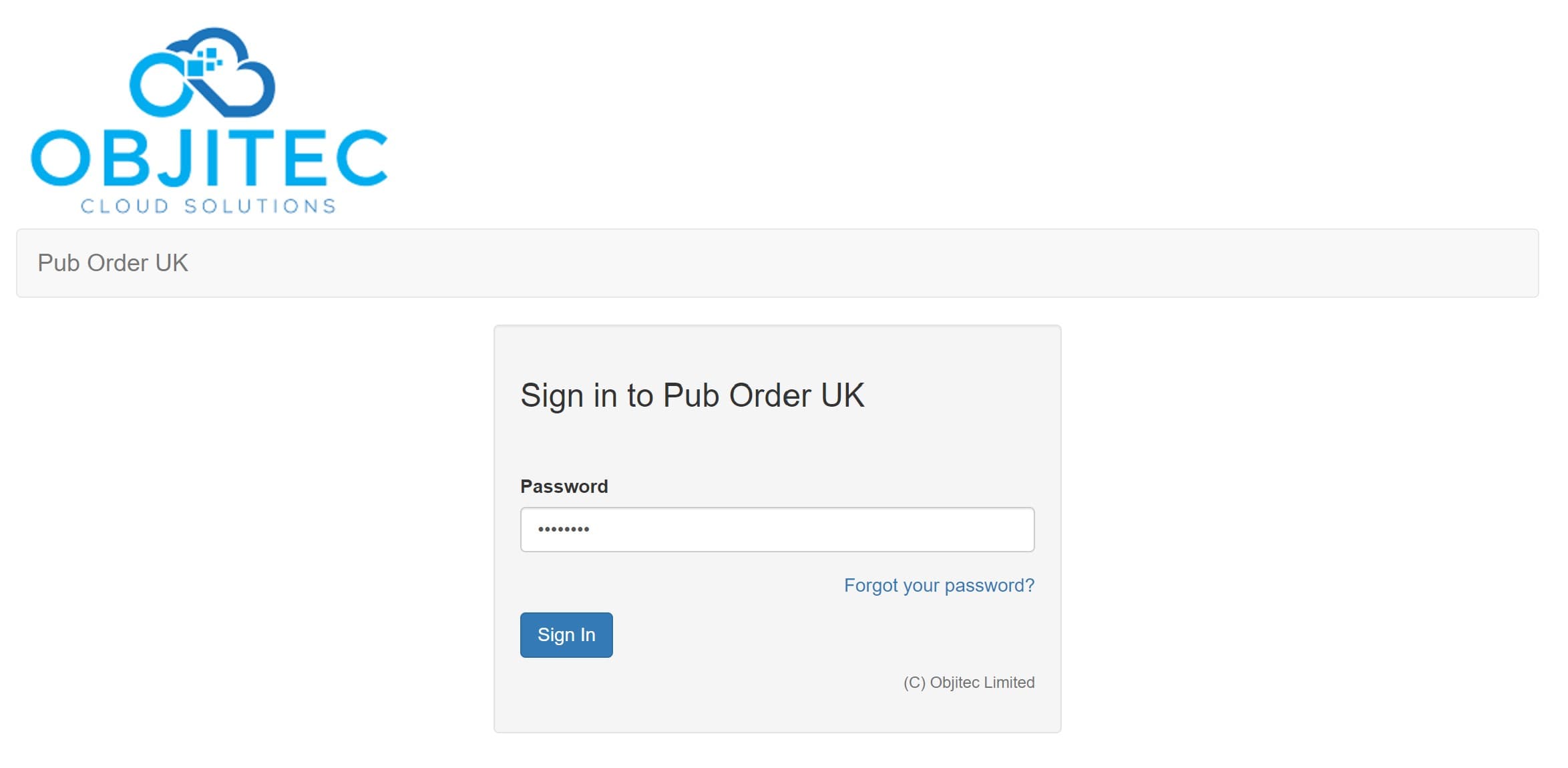 pub order sign in to admin