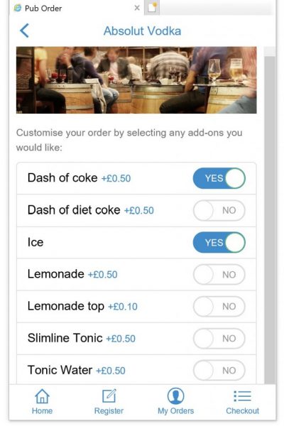 pub order - add ons for vodka